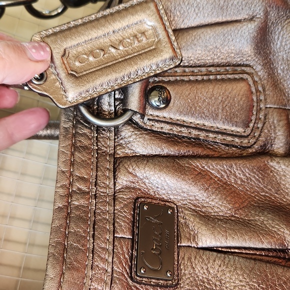 Coach Kristin Metallic Leather Bag Purse Pewter - Picture 4 of 17